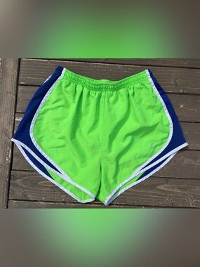 Nike Women’s M Dri-Fit Shorts Line Green And Blue Color block  Lining Athletic